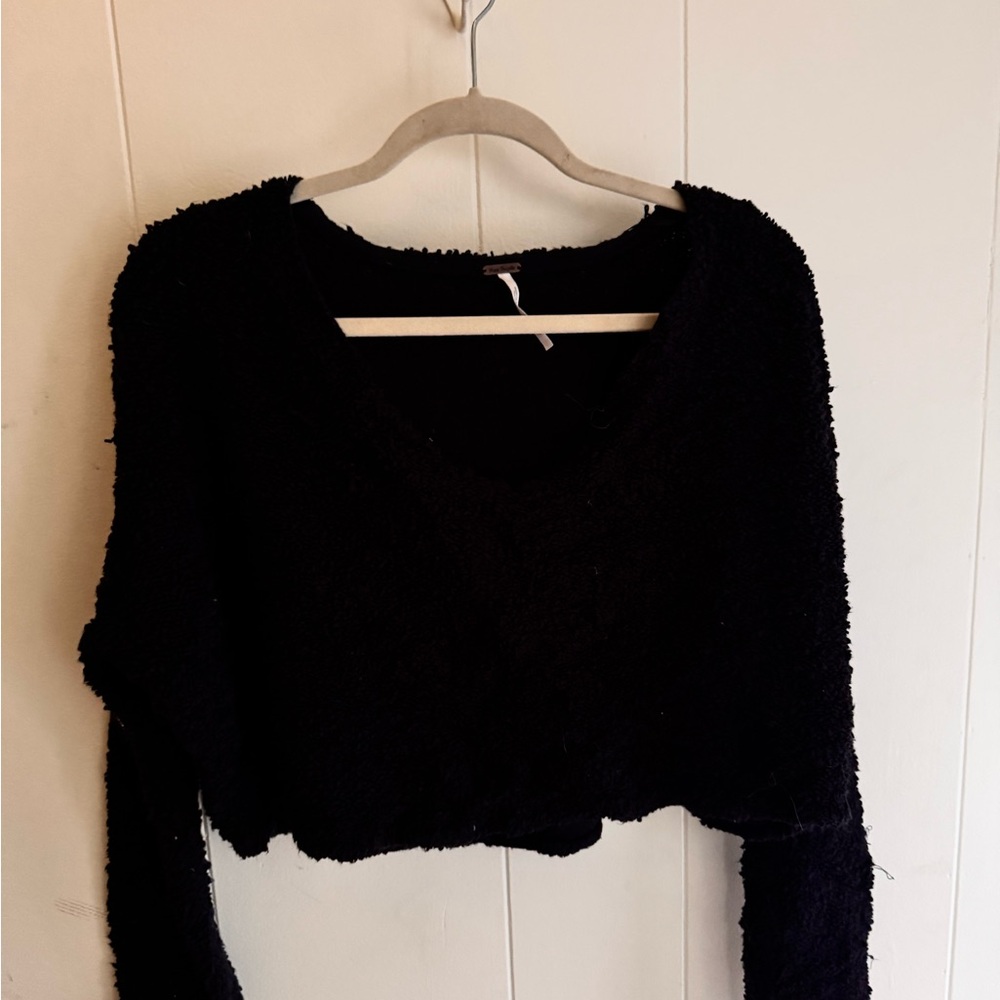 Free People Black Cropped Textured Sweater